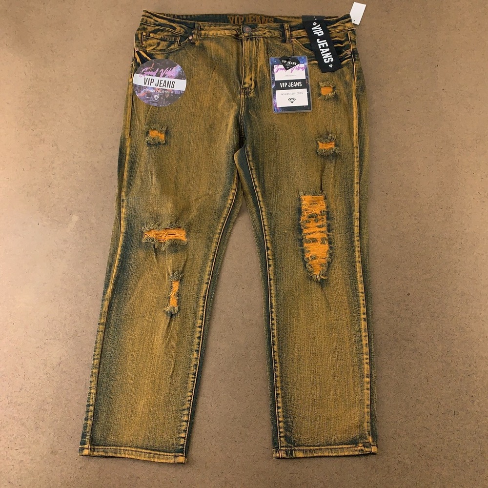VIP Jeans Juniors Size 21/22 Golden Black Washed Destroyed Stretch Jeans NWT